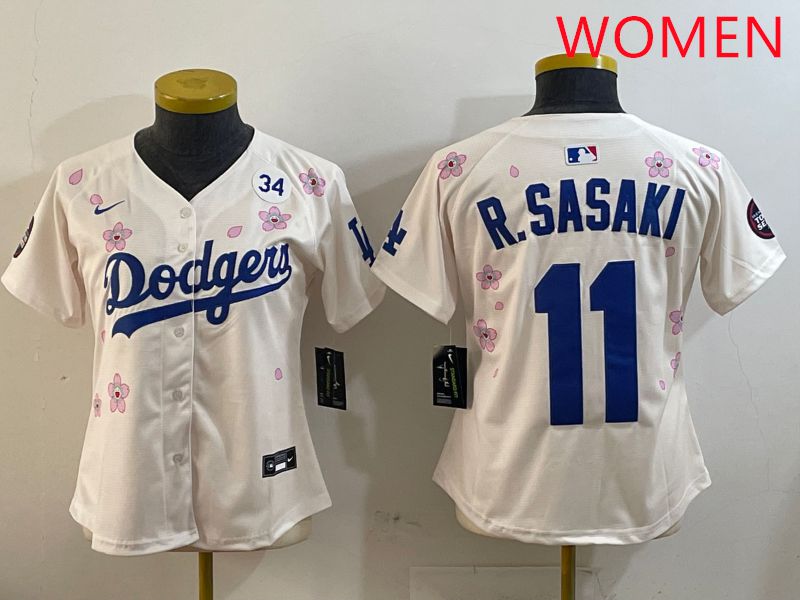 Women Los Angeles Dodgers #11 R.Sasaki Cream Sakura Edition 2025 Nike MLB Jersey style 4->women mlb jersey->Women Jersey